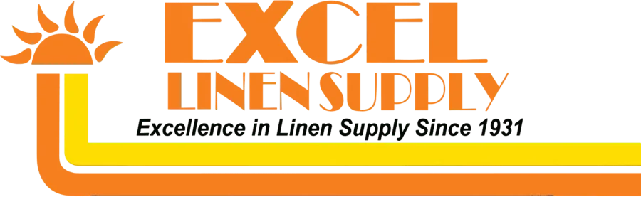 Excel Linen Supply logo in orange text with excellence in linen supply since 1931 in black text.