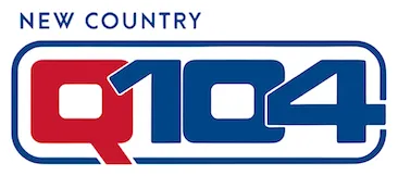 New Country Q104 logo in red and blue text.